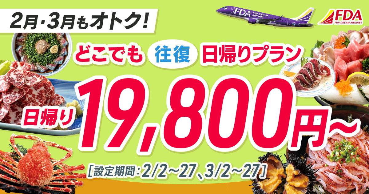 どこでも往復 日帰りプラン 往復19,800円～