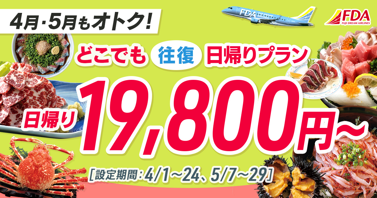 どこでも往復 日帰りプラン 往復19,800円～