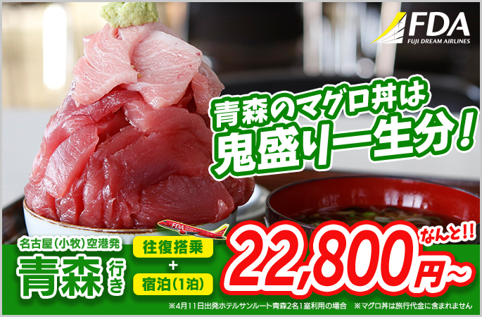 名古屋（小牧）空港発青森行き 1泊2日 FDA往復搭乗＋宿泊（1泊） 22,800円～