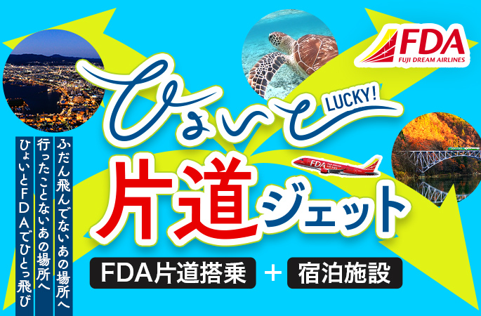 ひょいとLUCKY！片道ジェット その日限りの臨時便＋宿泊施設1泊付きのフリープラン