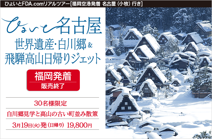 ひょいと名古屋　世界遺産・白川郷＆飛騨高山日帰りジェット