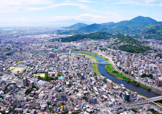 機内から見える熊本市