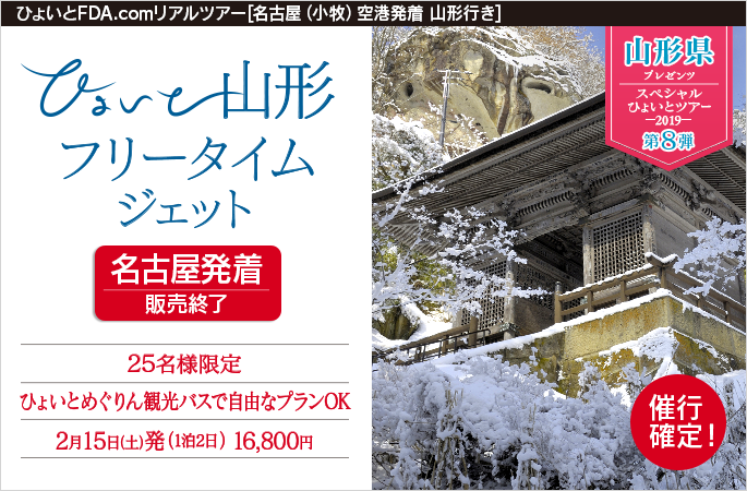 ひょいと名古屋 山形 フリータイムジェット 2月15日発日帰り17 800円 カラーズトラベル